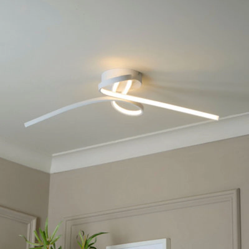 Image of Lighting Collection Modern Sculpted Ribbon Form LED Flush Ceiling Light In Sleek White Finish