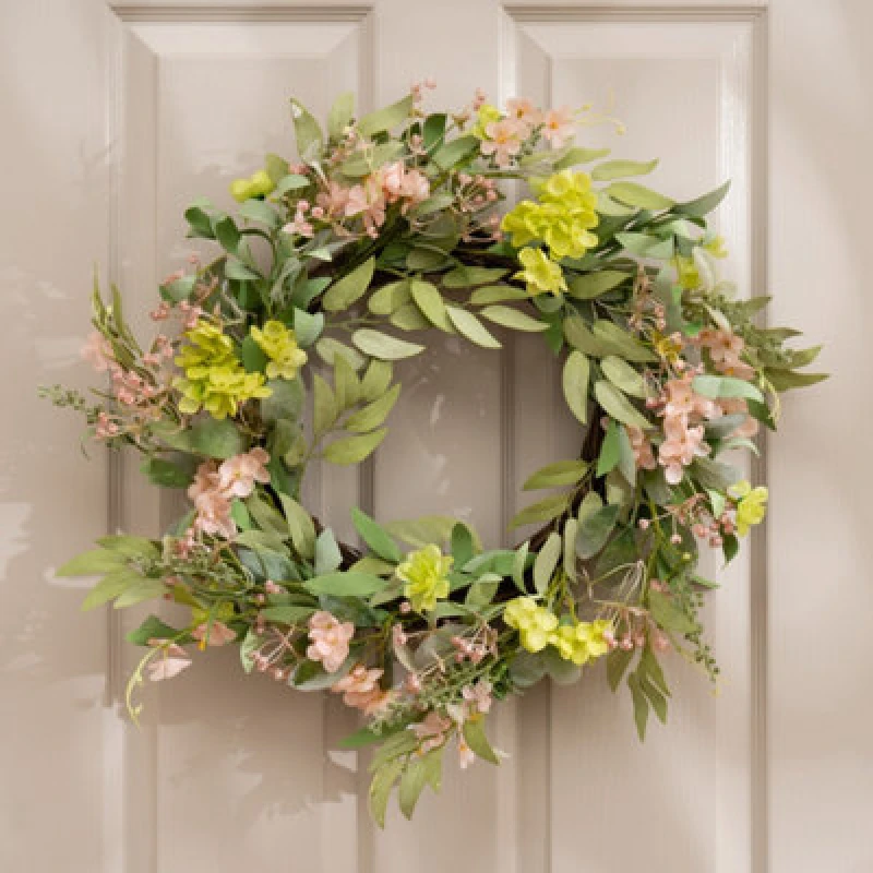 Image of Scottish Everlastings Ltd. Scottish Everlastings Artificial 50Cm Pink & Green Hydrangea Wreath