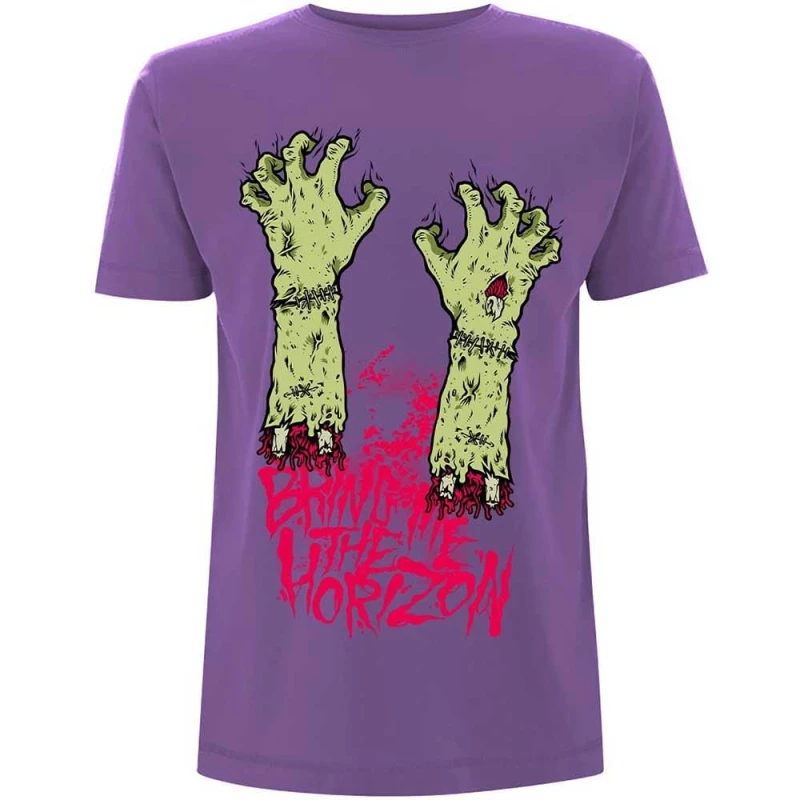 Image of Bring Me The Horizon Mens Zombie Hands Cotton T-Shirt in Purple Size: Medium Purple Male M