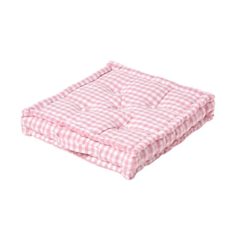 Image of Homescapes Cotton Gingham Check Floor Cushion Pink