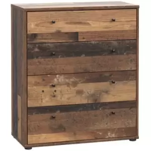 Image of Forte Modern & Wide 4 Drawer Chest of Drawers - Vintage Wood - Brown
