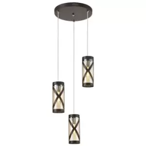 Image of 3 Light Round Ceiling Cluster Pendant E14, Oiled Bronze, Polished Chrome, Amber - Luminosa Lighting