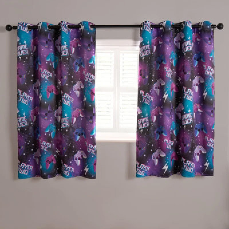 Image of OHS OHS Blackout Eyelet Curtains Gaming Panel Pair of Ring Top Ready Made Size: 117cm width x 183cm drop Black 117cm width x 183cm drop Unisex 50274