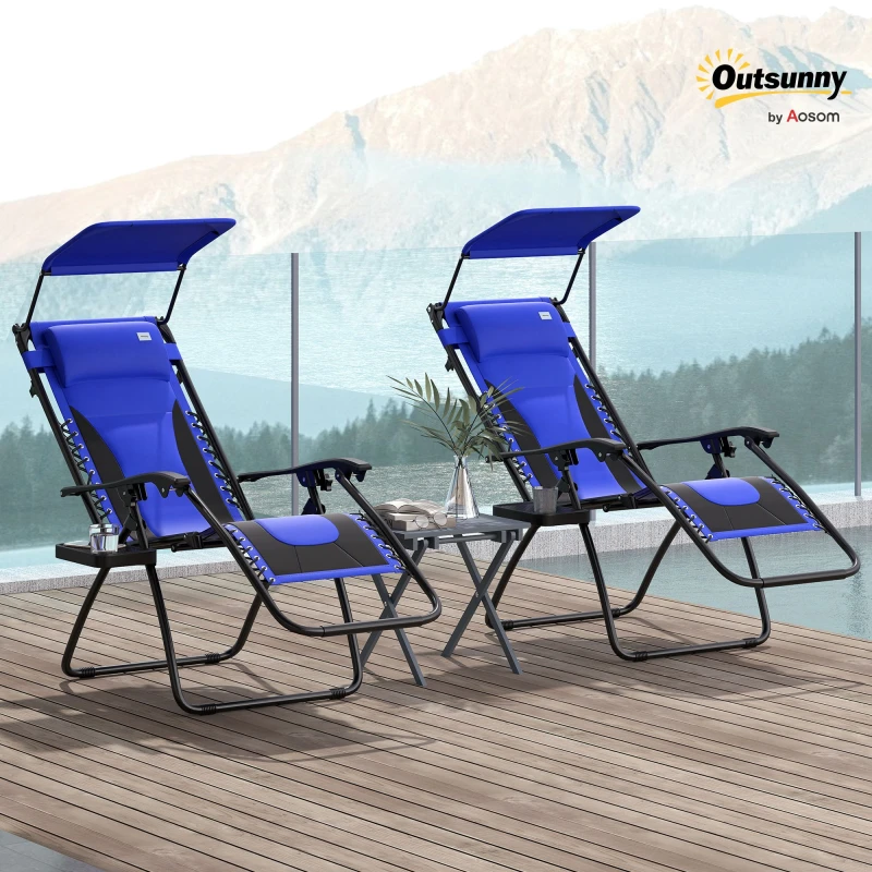 Image of Outsunny 2 Pcs Zero Gravity Lounger Chair, Folding Reclining Chair, Blue Light Blue