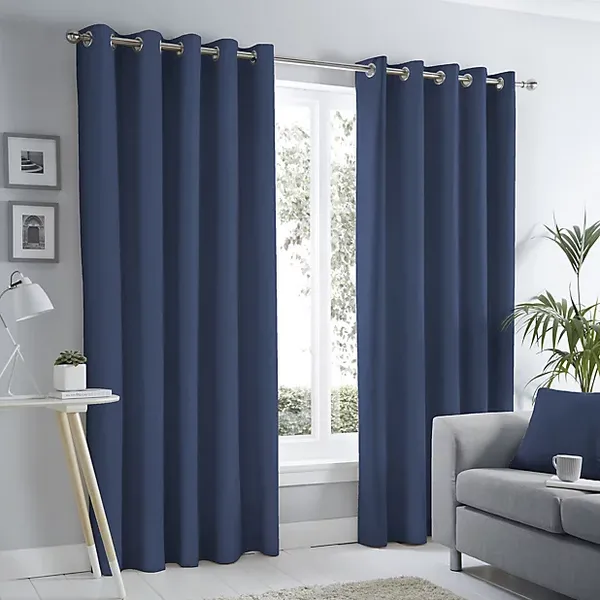 Image of Fusion Fusion - Sorbonne 100% Cotton Eyelet Lined Curtains, Navy, 66 x 72" SNENN66726LUU