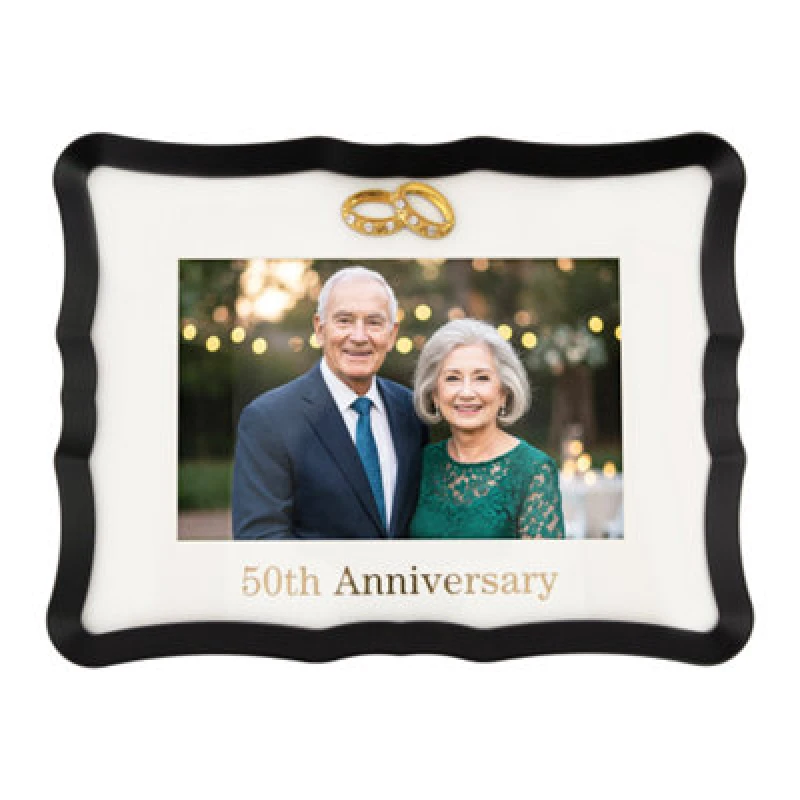 Image of Happy Homewares 50Th Anniversary Landscape 4X6 Frame With Gold Text And Gold Rings
