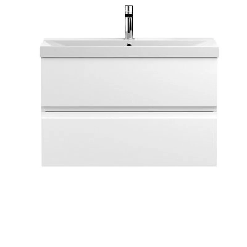 Image of Nuie Hudson Reed Urban Wall Hung 2 Drawer Vanity Unit With Thin-Edge Ceramic Basin, Modern Bathroom Furniture In Satin White, 800mm