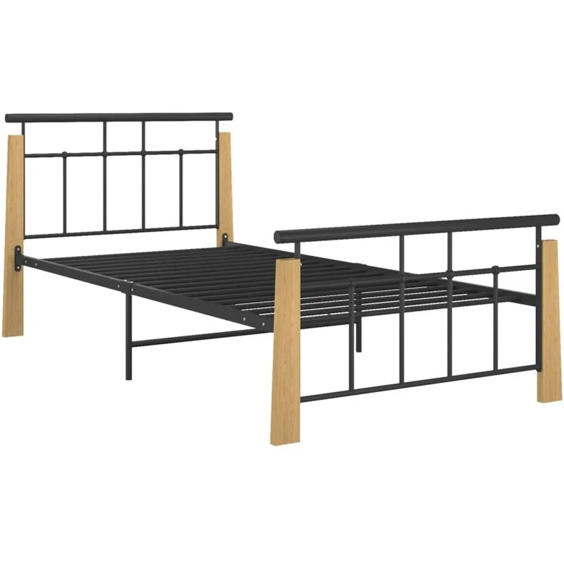 Image of VIDAXL Bed Frame without Mattress Metal and Solid Oak Wood 90x200cm Vidaxl 8720286196373