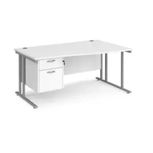 Image of Office Desk Right Hand Wave Desk 1600mm With Pedestal White Top With Silver Frame Maestro 25 MC16WRP2SWH