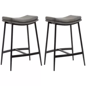 Image of HOMCOM Breakfast Bar Stools Set of 2, Microfibre Upholstered Barstools, Industrial Bar Chairs with Curved Seat and Steel Frame for Dining Room, Kitche