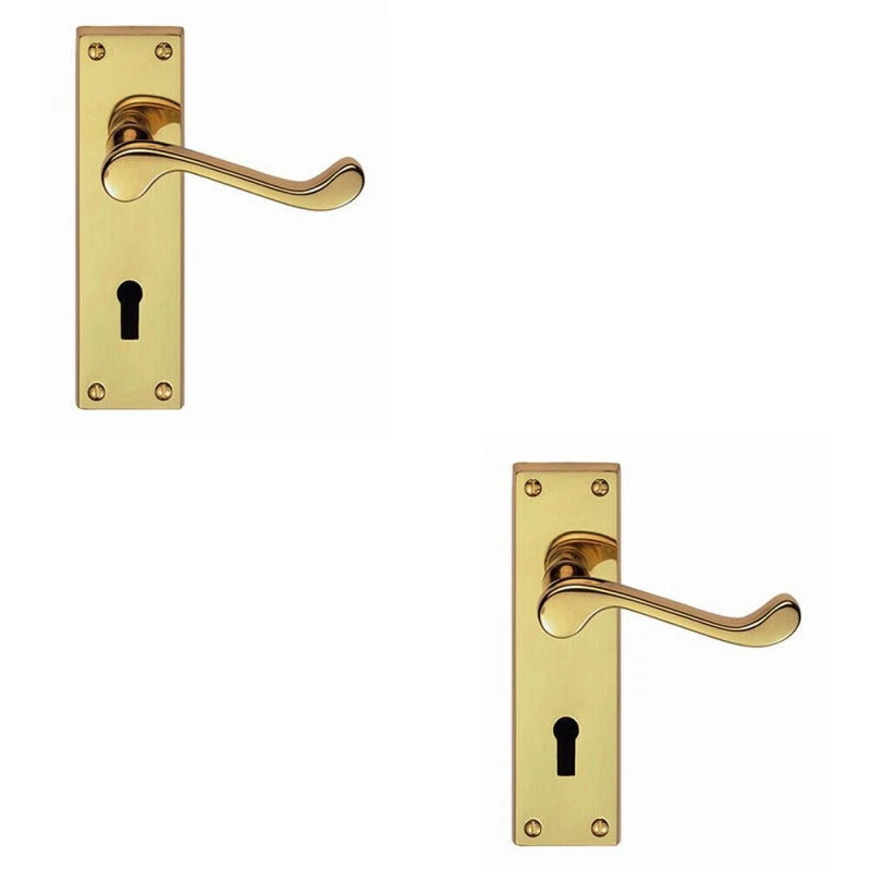 Image of Loops 2x PAIR Victorian Scroll Handle on Lock Backplate 150 x 43mm Polished Brass Metallics