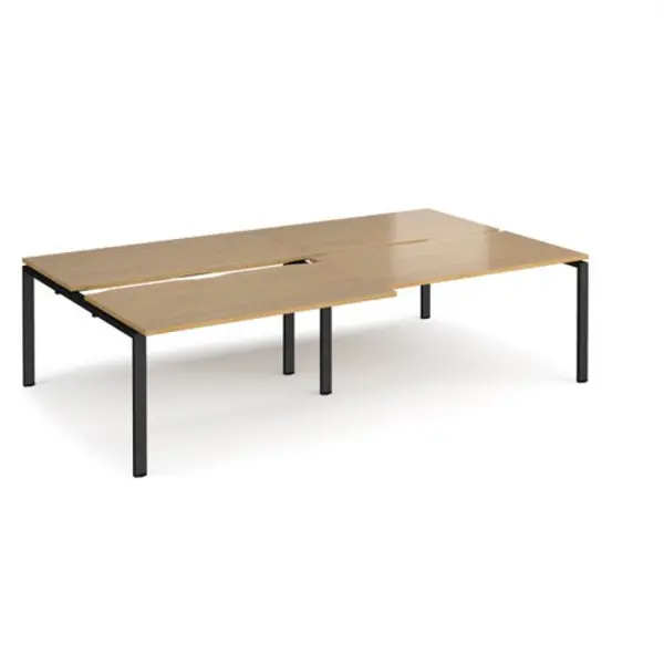 Image of Adapt Bench Desk 4 Person Rectangular Desks 2800mm With Sliding Tops Oak Tops With Black Frames 1600mm Depth Adapt Oak STE2816-K-O