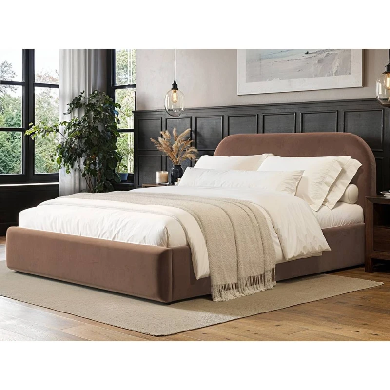 Image of Flair Alba Chocolate Velvet Ottoman Bed in Brown Size: Double Brown Unisex Double