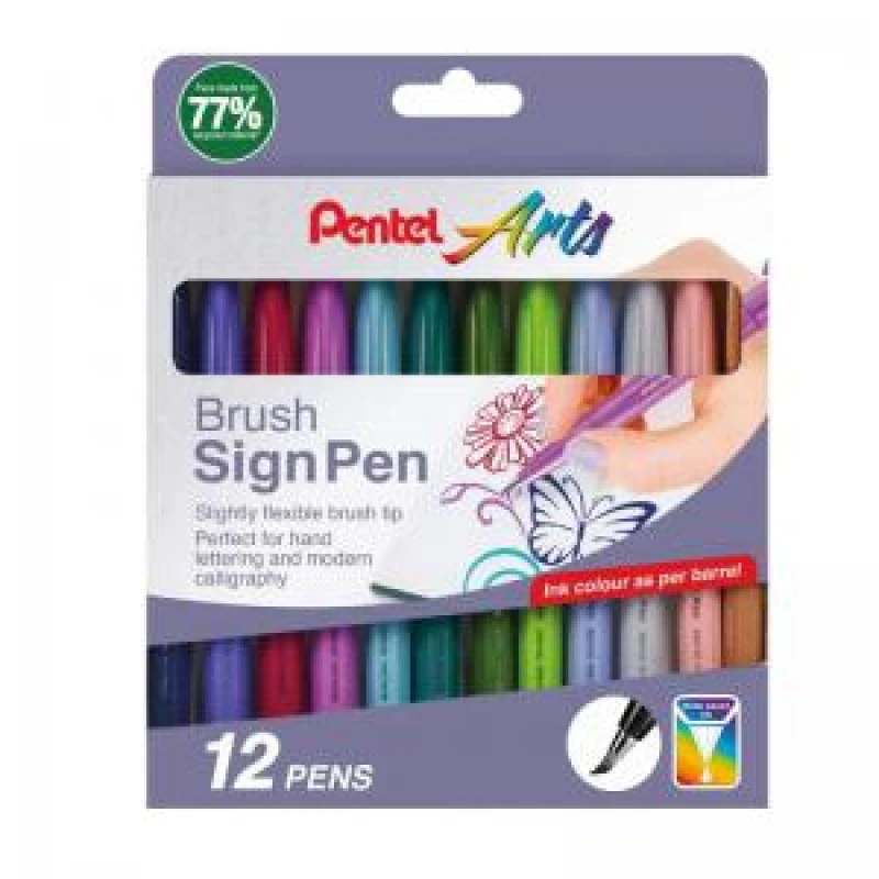 Image of Pentel Pentel Arts Brush Sign Pen Assorted NEW Trend Colours (Pack 12) - YSES15C/12NEW YSES15C/12NEW