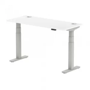 Image of Air 1400 x 600mm Height Adjustable Desk White Top Cable Ports Silver Leg