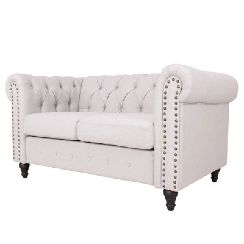 Image of Retro Loveseat,linen Upholstered 2 Seater Sofa With Nail Decor - Max Load 240 Kg-Light Gray