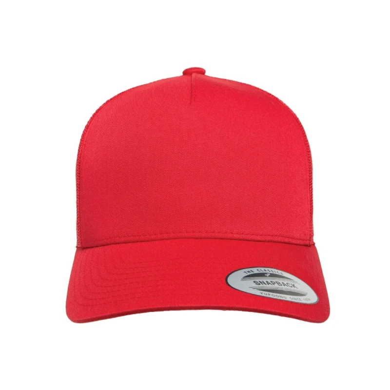 Image of Flexfit by Yupoong 5 Panel Retro Trucker Cap in Red Red Unisex One Size