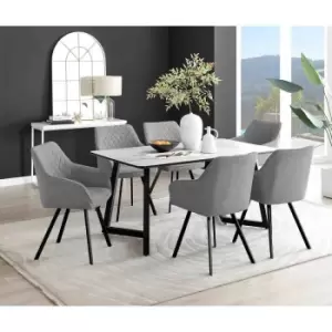 Image of Furniture Box Carson White Marble Effect Dining Table and 6 Dark Grey Falun Black Leg Chairs