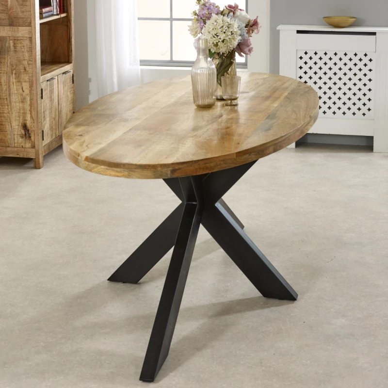 Image of Indian Hub Surrey Solid Wood & Metal Oval Dining Table 6-8 Seater
