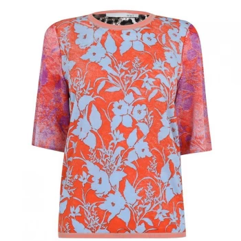 Image of Oui Floral Mix Knit T Shirt - Pink Red 0343