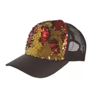 Image of Bristol Novelty Unisex Adults Reversible Sequin Cap (One Size) (Gold/Red)