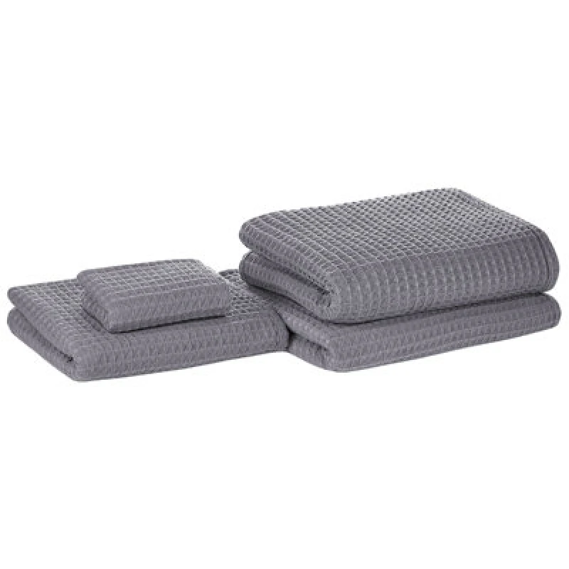 Image of Beliani Set Of 4 Towels Areora Cotton Light Grey