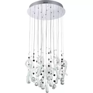 Image of Class Pendant Round 10 Light G4 Polished Chrome/White Glass/Crystal, NOT LED/CFL Compatible