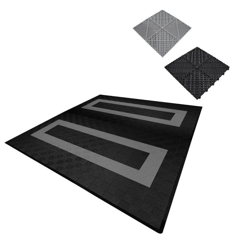 Image of Monstershop Vented Garage Floor Tiles Black (x165), Grey (x60) with Edges (x60) Black