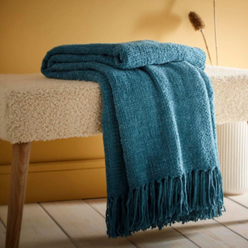 Image of Appletree Chenille Eco-Friendly Textured Teal Throw