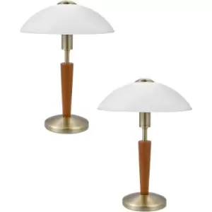Image of 2 PACK Table Lamp Bronzed Nut Touch On & Off Shade White Satin Glass E14 1x60W