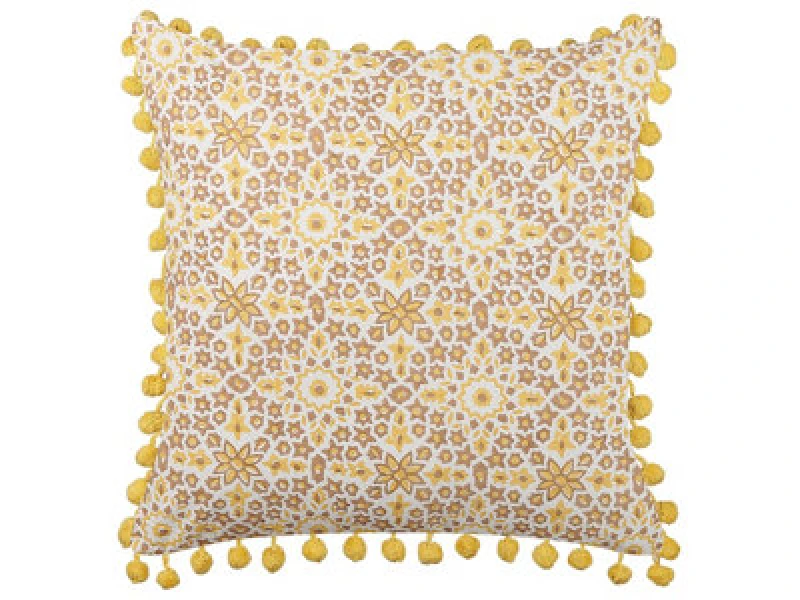 Image of Beliani Throw Cushion Lycrois Cotton 45 X 45cm Yellow Floral Pattern