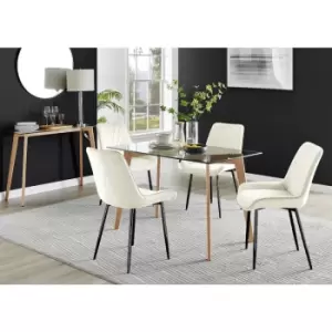 Image of Furniturebox UK - Furniturebox Malmo Rectangular Glass and Wooden Leg Modern Industrial Dining Table & 4 Cream Pesaro Black Leg Velvet Chairs