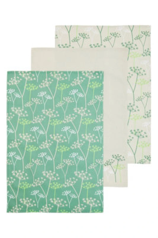 Image of Premier Housewares Set of 3 Floral Cotton Tea Towels, 3 Piece Kitchen Towel Set, Highly Absorbent Tea Towels, Colourful Towels Multi