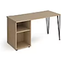 Image of Rectangular Hairpin Desk Kendal Oak Wood/Metal Hairpin Legs Black Tikal 1400 x 600 x 730mm