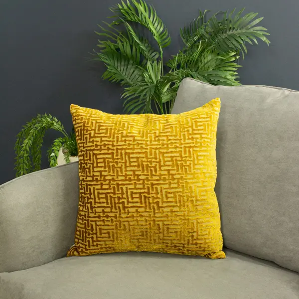 Image of Delphi Velvet Jacquard Cushion Gold / 45 x 45cm / Feather Filled