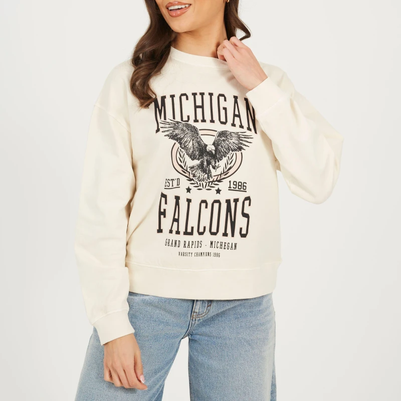 Image of Brave Soul Womens Crew Neck Graphic Sweatshirt Beige Acid Wash female 10 (S)