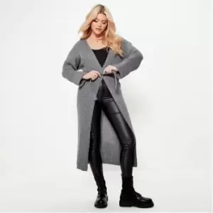 Image of I Saw It First Wide Rib Belted Maxi Cardigan With Turn Up Sleeves - Grey