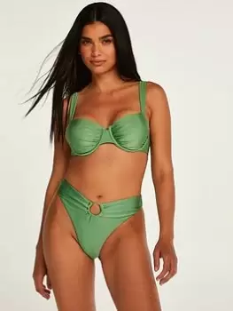 Image of Hunkemoller Mauritius Ring Cheeky High Waist Bikini Brief - Green, Size S, Women