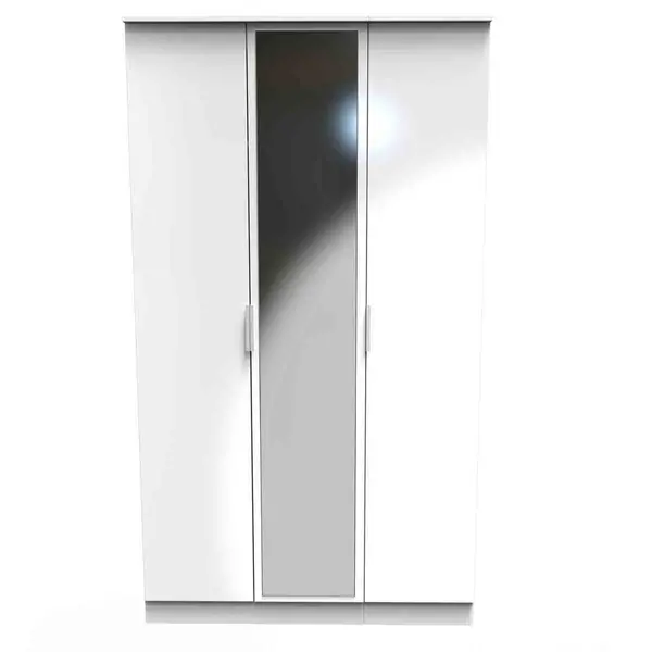 Image of Welcome Furniture Ready Assembled Plymouth Triple Mirror Wardrobe In White Gloss