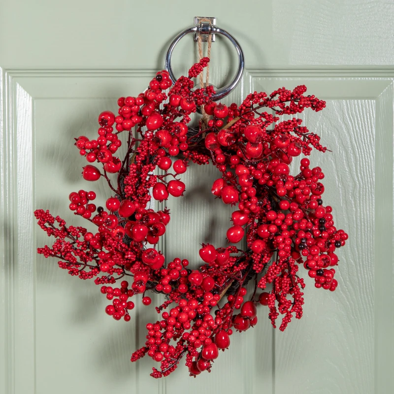 Image of 40cm Hanging Red Berry Burst Christmas Wreath