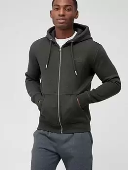 Image of Superdry Embroidered Logo Zip Through Hoodie - Green , Green, Size S, Men