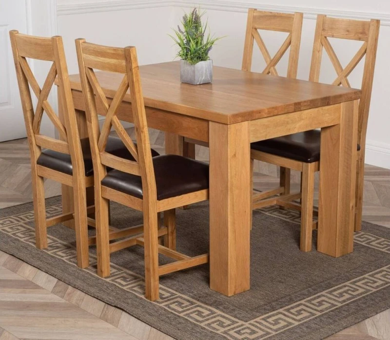 Image of Thats Furniture Dakot 127 x 82cm Oak Dining Table & 4 Berkeley Brown Leather Chairs Size: 127 x 82cm Brown Unisex 127 x 82 cm