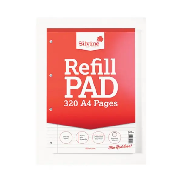 Image of Silvine Silvine Refill Pad 320 Pages Ruled with Margin Perforated Punched 4 Holes A4 (Pack of 3) A4RPFM320 A4RPFM320