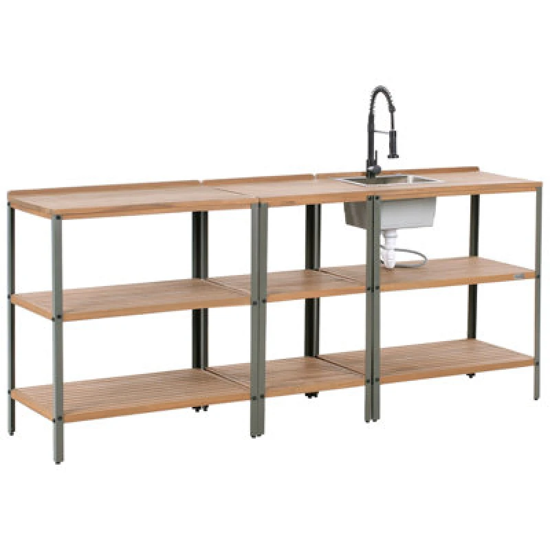 Image of Beliani 3 Piece Outdoor Kitchen Set With Sink Ivrea Certified Acacia Wood Brown/ Black, Brown 624733