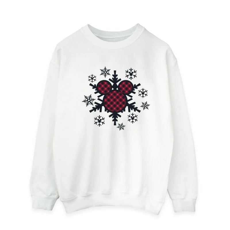 Image of Disney Men Mickey Mouse Gingham Snowflakes Sweatshirt in White Size: Small White S Male 5063376841597