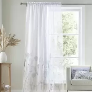 Image of Catherine Lansfield Meadowsweet Floral Tab Top Voile Curtain Panel, White, 55 x 72 Inch
