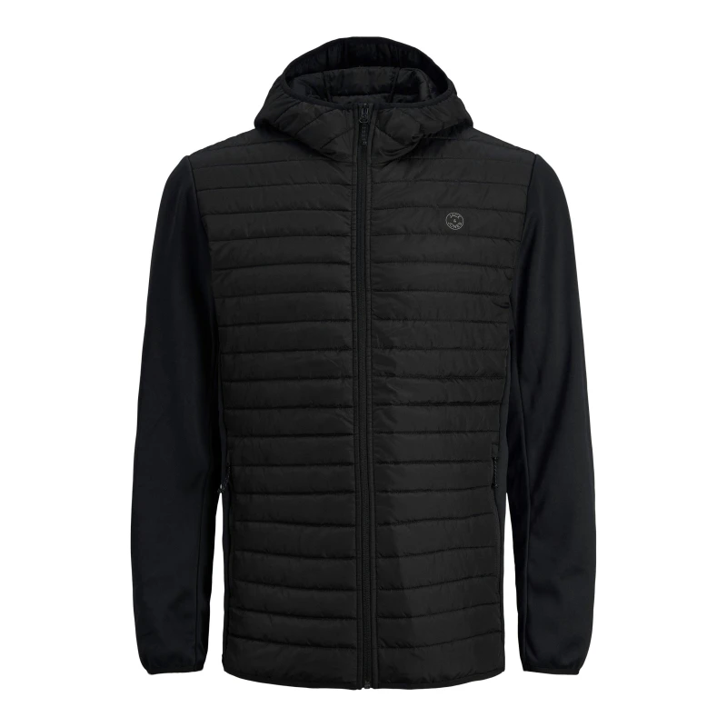 Image of Jack and Jones Mens Windproof Hooded Long Sleeve Plus Size Quilted Jacket Black male 2XL