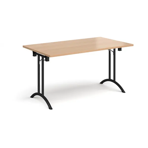 Image of Rectangular Folding Meeting Table with Black Curved Legs - 1400mm - Beech