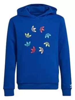 Image of Adidas Originals Junior Unisex Trefoil Graphic Hoodie - Blue/Multi