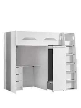 Image of Julian Bowen Max High Sleeper Bed With Desk, Drawers, Pull Out Wardrobe And Hidden Cupboards